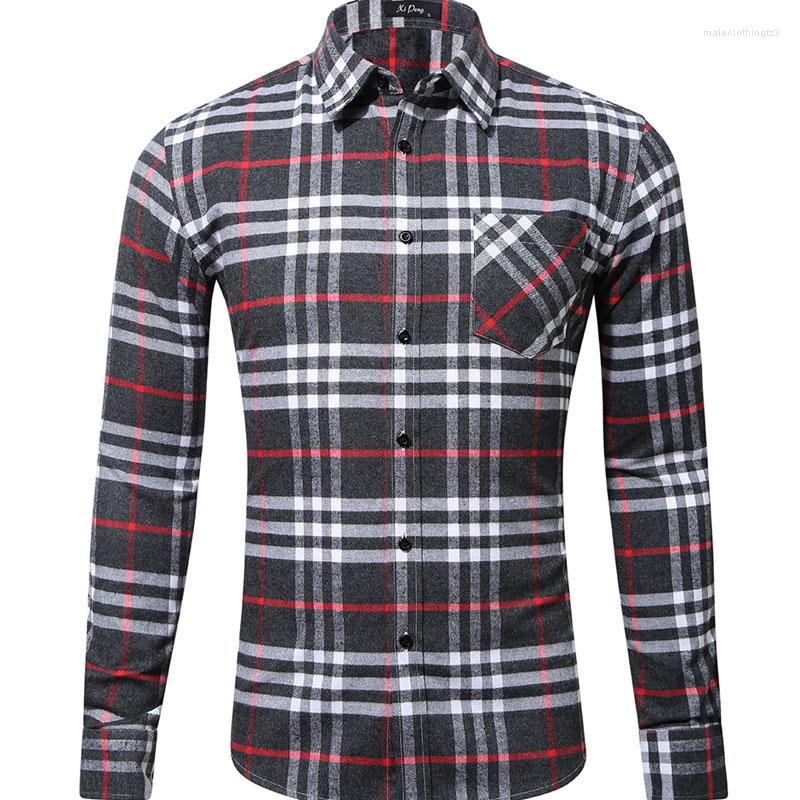 

Men's Casual Shirts Autumn Plaid Single Pocket Long Sleeve Standard-Fit Thick For Men Camisas Hombre Men's Flannel Shirt MY811, Gd023-13