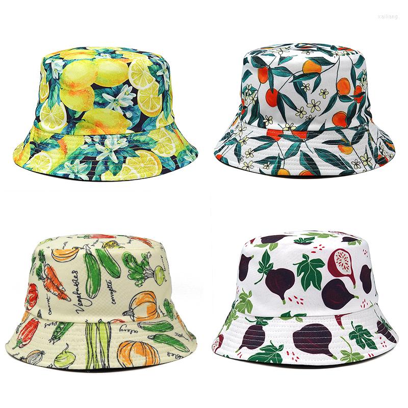 

Berets Summer Bucket Hat Women Cotton Beach Sun Hats Reversible Bob Chapeau Femme Print Panama Fisherman Cap Men, 25
