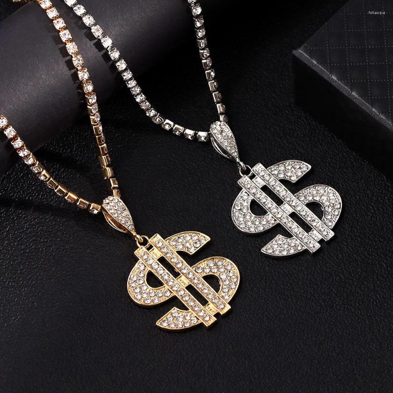 

Chains 2022 Bling Crystal Tennis Chain Necklace For Women Full Rhinestone Dollar Pendant Statement Fashion Jewelry Gift