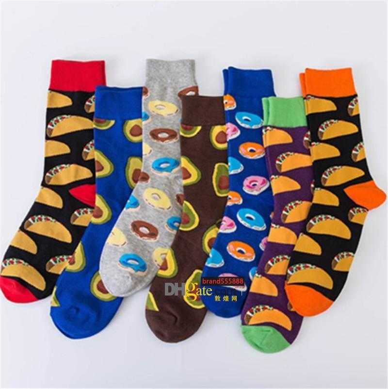 

LuxuryColorful fashion happy socks Combed cotton jacquard socks high quality delicious socks with avocado doughnut, As pictures