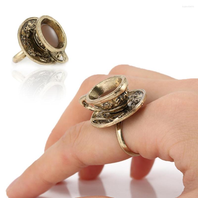 

Cluster Rings Retro Korea Fashion Coffee Cup Ring European Designs Metal Round For Women Jewelry Accessories Party Gifts LXH