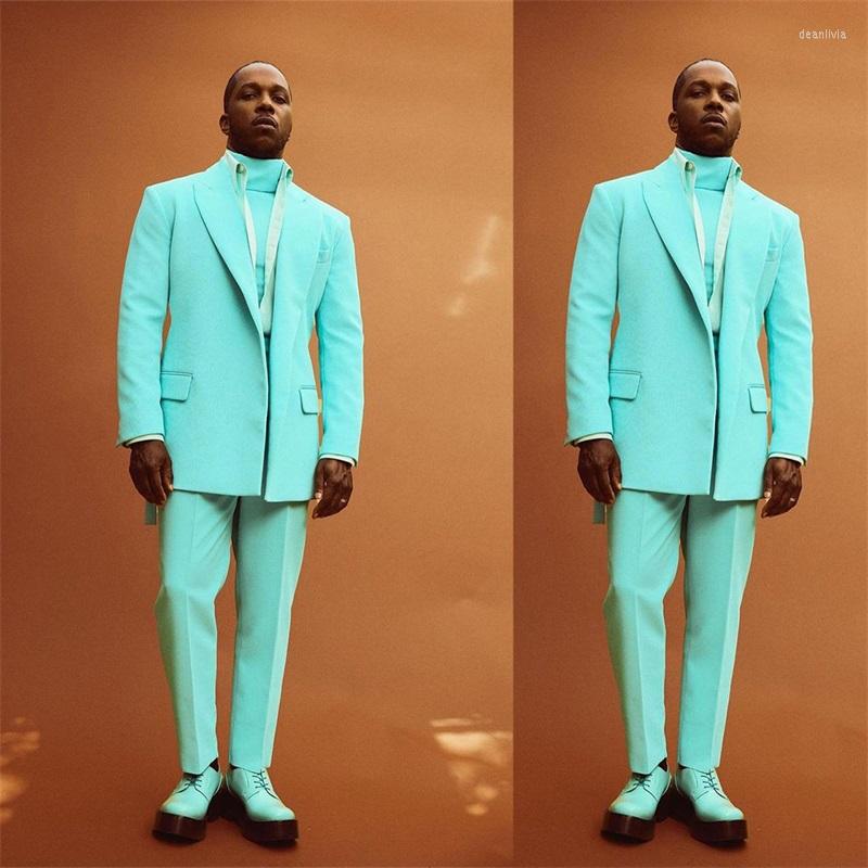 

Men's Suits 2022 Winter Latest Design Blue Men Suit Wedding Tuxedo Slim Fit 2 Pieces Groom Prom Custom Blazer Ensemble Homme Sets, Turquoise