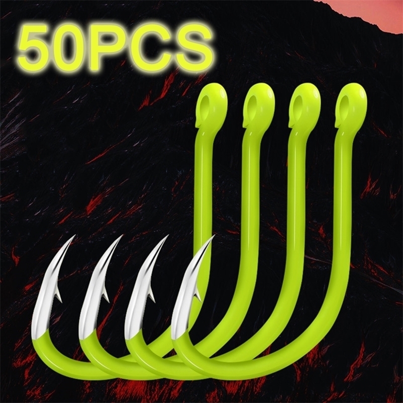 

Fishing Hooks 50pcs Fluorescent Fishing Hooks Barbed Single Circle Carp Hook Carbon Steel Sea Fishinhook Fly Fishing Tackle Accessories 221101