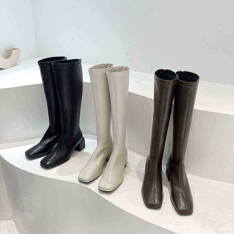 

HBP Designer Boots Autumn Winter Women Long High Quality Soft Leather Square Heel Ladies Knight Casual Thigh Knee High 220815, Beige