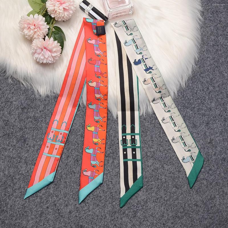 

Scarves Retro Mulberry Silk Scarf For Women 2022 Horse Printing Ladies Hair Wrap Bag Ribbon Shawl Girl's Headscarf
