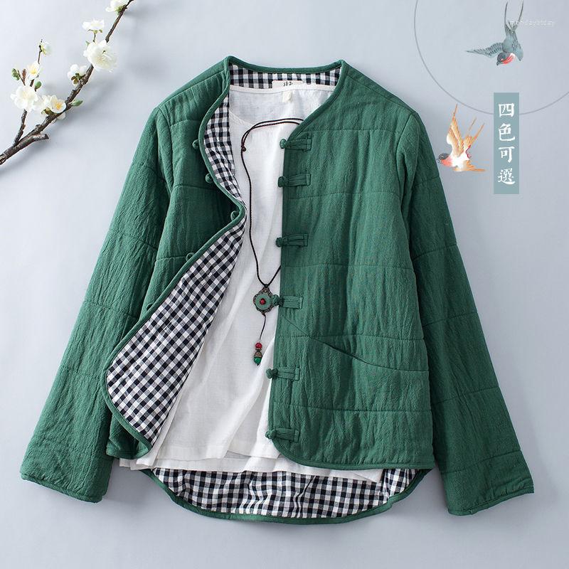 

Women's Trench Coats Autumn Winter Women's Jackets Cotton Linen Vintage With Padded Long Sleeves Buckle Solid Color Pocket Keep Warm, Green