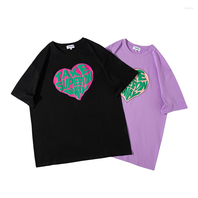 

Men's T Shirts Letters Offset Printing Harajuku Couple Short Sleeved Shirt Men Summer Quality Cotton Oversized Loose Streetwear Camisetas, Picture shown