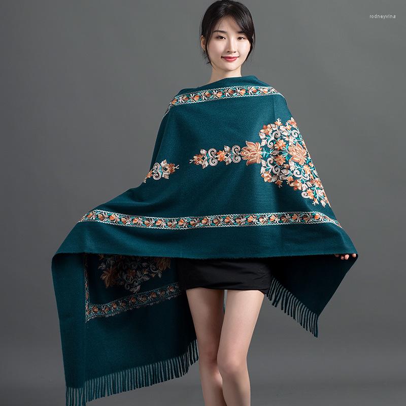 

Scarves 15 Colors Winter Warm Embroidered Tassels Wraps Shawl For Female Women Black/Blue Flower Pashmina Cashmere Scarf