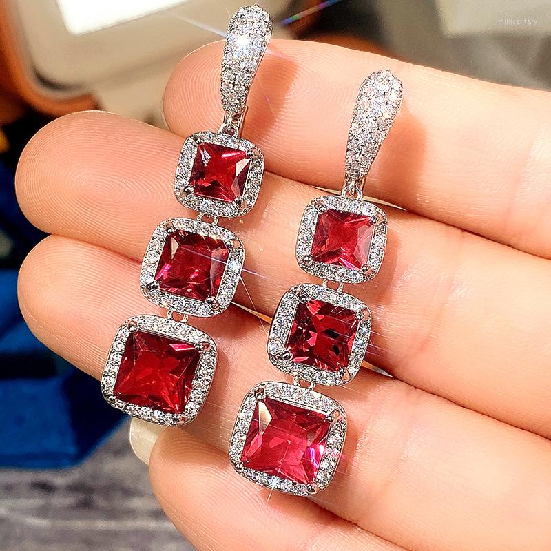 

Dangle Earrings 4 Color Options Square Zircon For Women Noble Geometric Drop Wedding Party Banquet Luxury Jewelry
