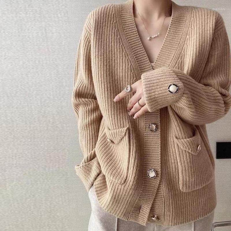 

Women's Knits Korean Version Autumn And Winter Cardigan Knitted Sweater Jacket V-neck Solid Color Temperament All-match Fashion Top, Pink