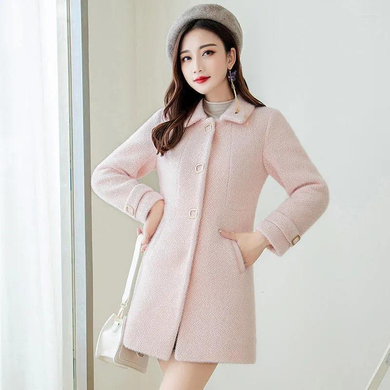 

Women's Wool Winter Women's Jacket Imitation Mink Velvet Woolen Coat Female Mid Long All-Match Draw Women Cloth Overcoat TopsR1495, Green