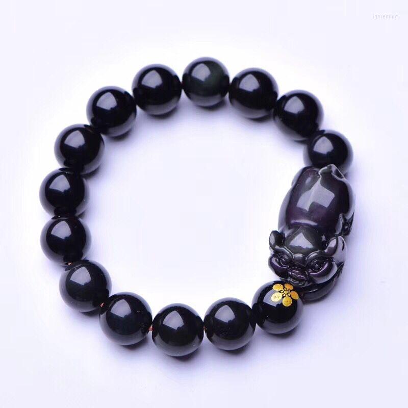 

Strand JoursNeige Black Natural Obsidian Stone Bracelets Round Bead Pig Zodiac For Men Women Energy Fashion Jewelry