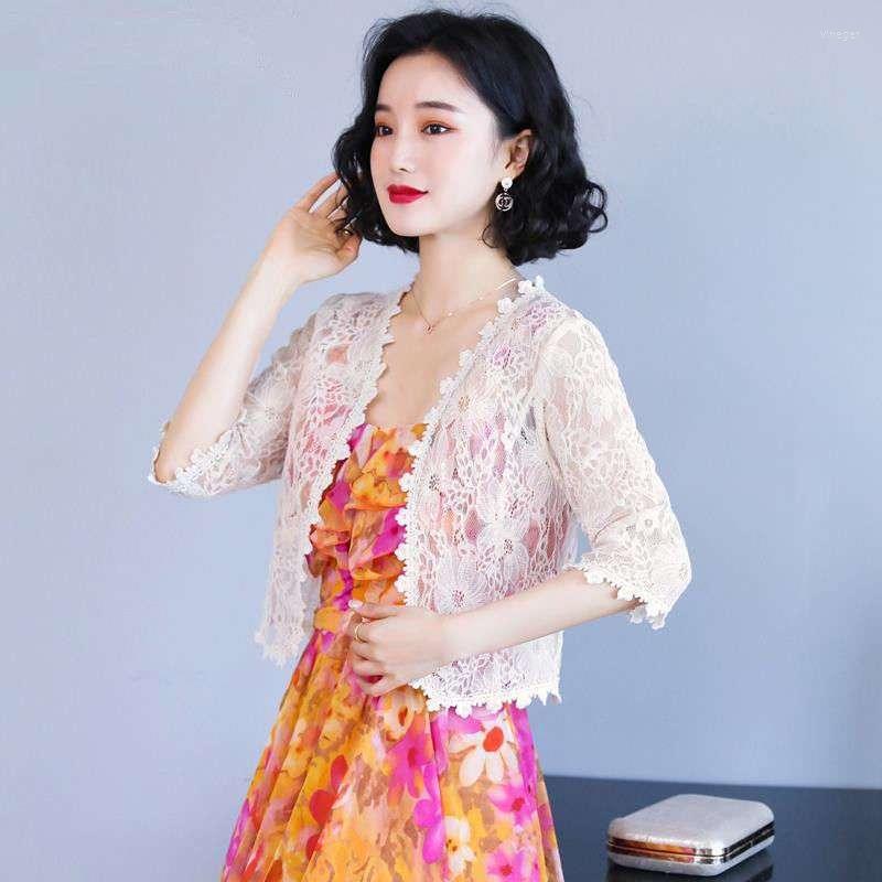 

Women's Vests 2022 Fashion Lace White Black Women Short Sleeve Shrug Bolero Wedding Bridal Summer Jacket Elegant Cape