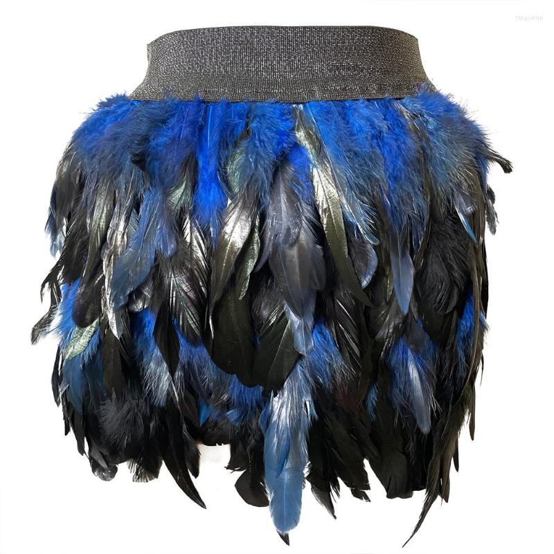 

Skirts Women Feather Skirt Mini Length Fully Double Layer Fabric Lined Party Event Plumage Office Lady, P0260