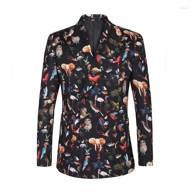 

Men' Suits Hawaii Style Trip Casual Men Blazer Animals Pattern Print Double-Breasted Blazers Masculino Party Events Hip Hop Slim Fit Jacket, Picture shown