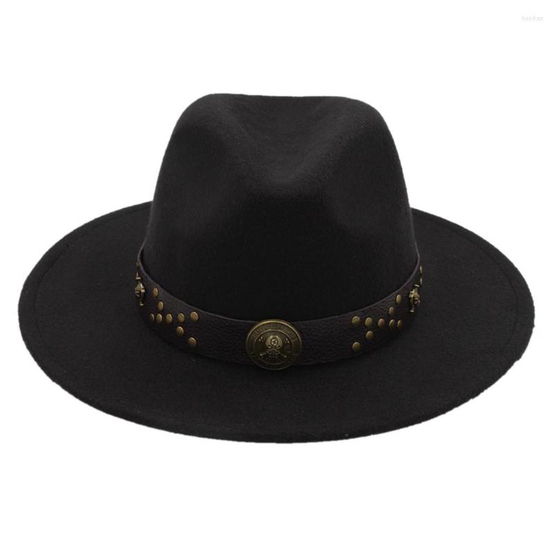 

Berets Winter Autumn Wool Women Men Fedora Hat Wide Brim Lady Jazz Godfather Steampunk Cap Size 56-58CM, Black