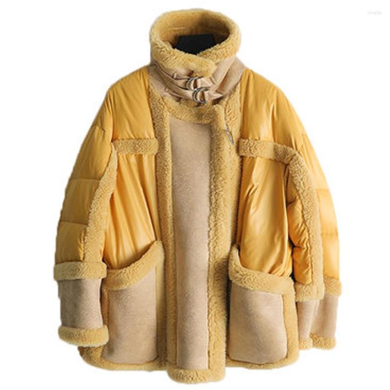 

Women' Fur 2022 Women' Faux Coat Long Wool Shearling Yellow Down Jacket Womens Winter Coats