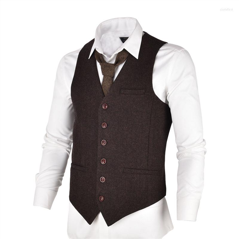 

Men's Vests VOBOOM Mens Tweed Vest Suit Slim Fit Wool Blend Single Breasted Herringbone Waistcoat Men Waist Coat For Male 007, Khaki