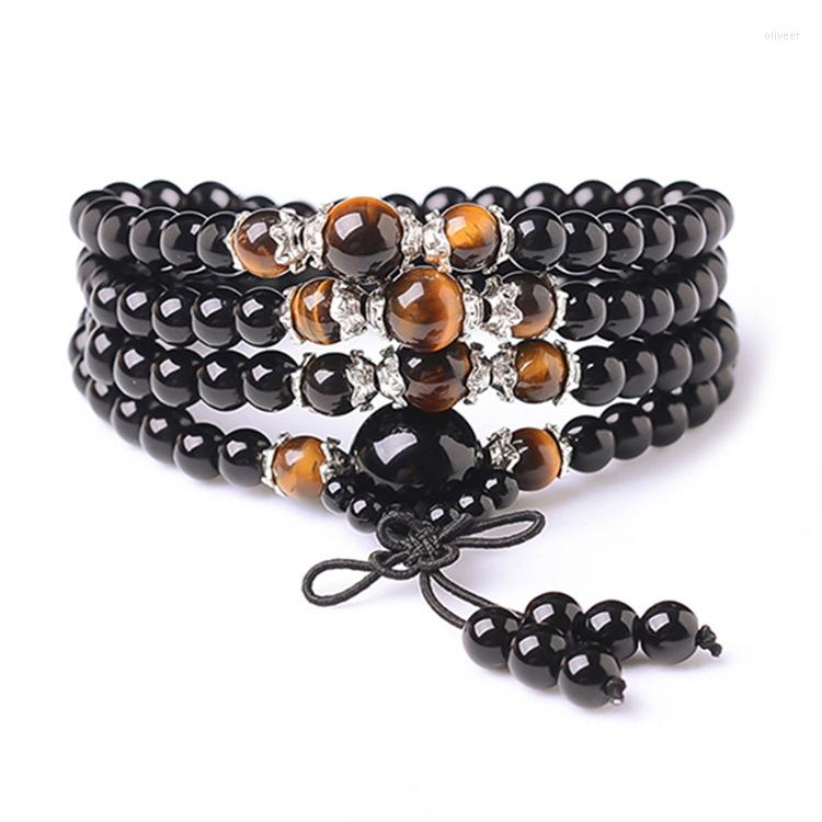 

Strand Natural Onyx Bracelet Black Buddha Stone 108 Women Handmade Accessories Tiger Eye Multi-turn For