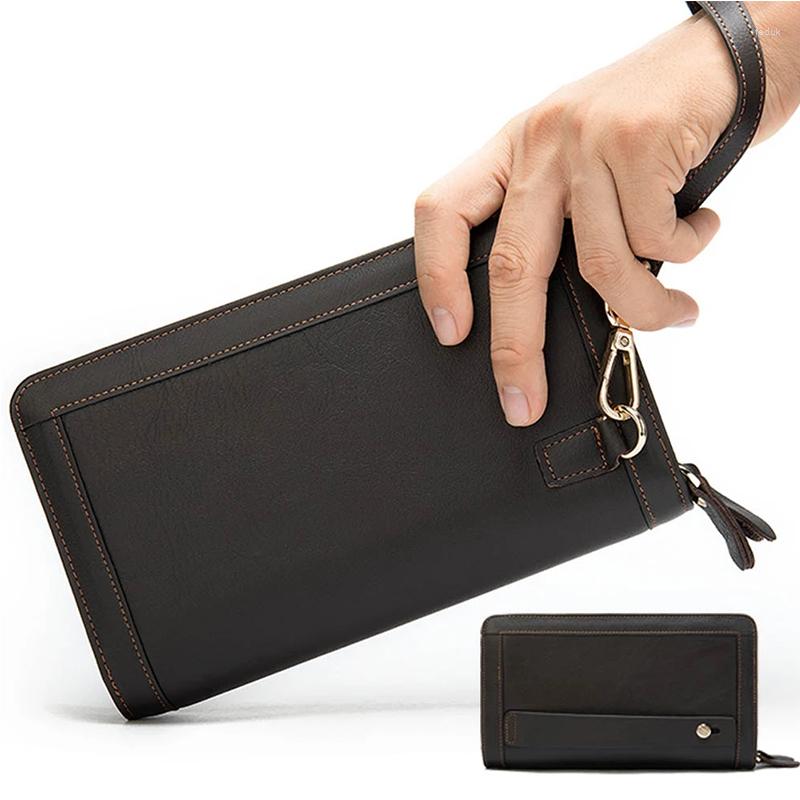 

Wallets Luufan Men's Wallet Genuine Leather Clutch Male Double Zip Purse For Men With Handle String Long, 9013-coffer-a