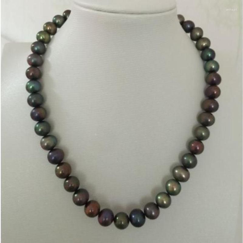 

Chains Stunning9-10mm Tahitian Black Multicolor Round Pearl Necklace 18inch 925 Silver
