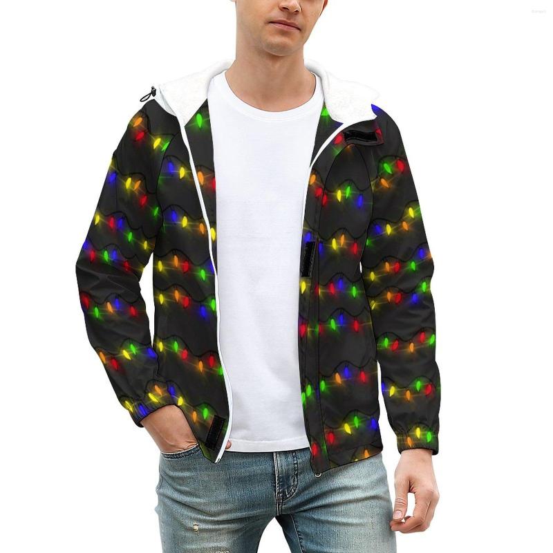 

Men' Jackets Christmas Lights Winter Colorful Print Street Fashion Warm Casual Coats Male Classic Windbreakers Design Oversize Jacket, Style-13