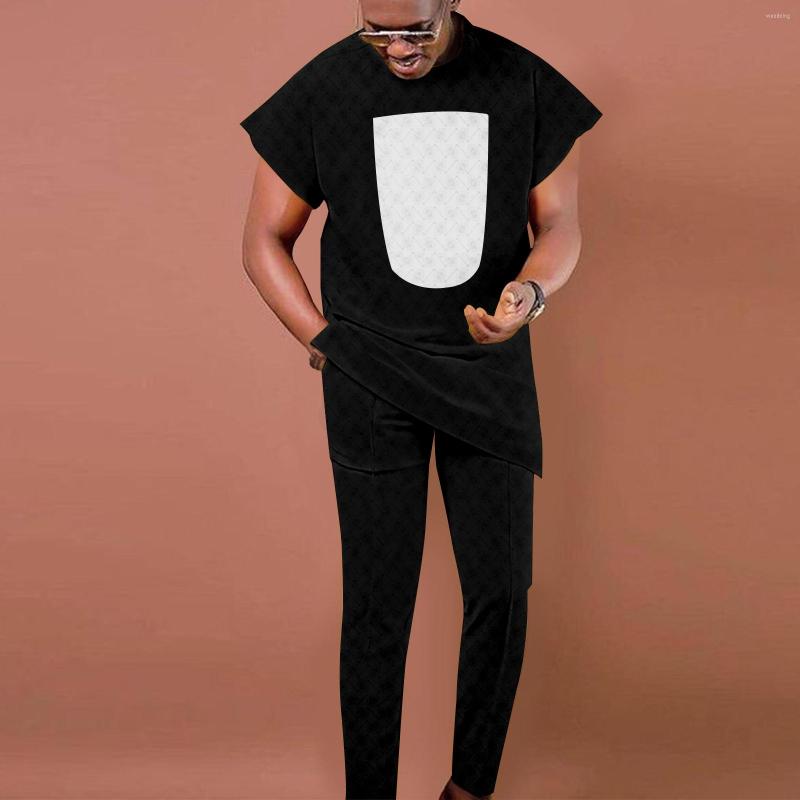 

Men's Tracksuits APTX African Dashiki Jacquard Print Men's 2 Pieces Suit SleevelessTop Full Pants Casual Set TA2216132, 10-1