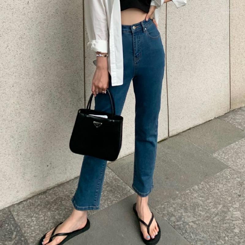 

Women' Jeans Women' Straight Cropped All Match Pantalones Mujer High Waist Hip Trousers, Blue