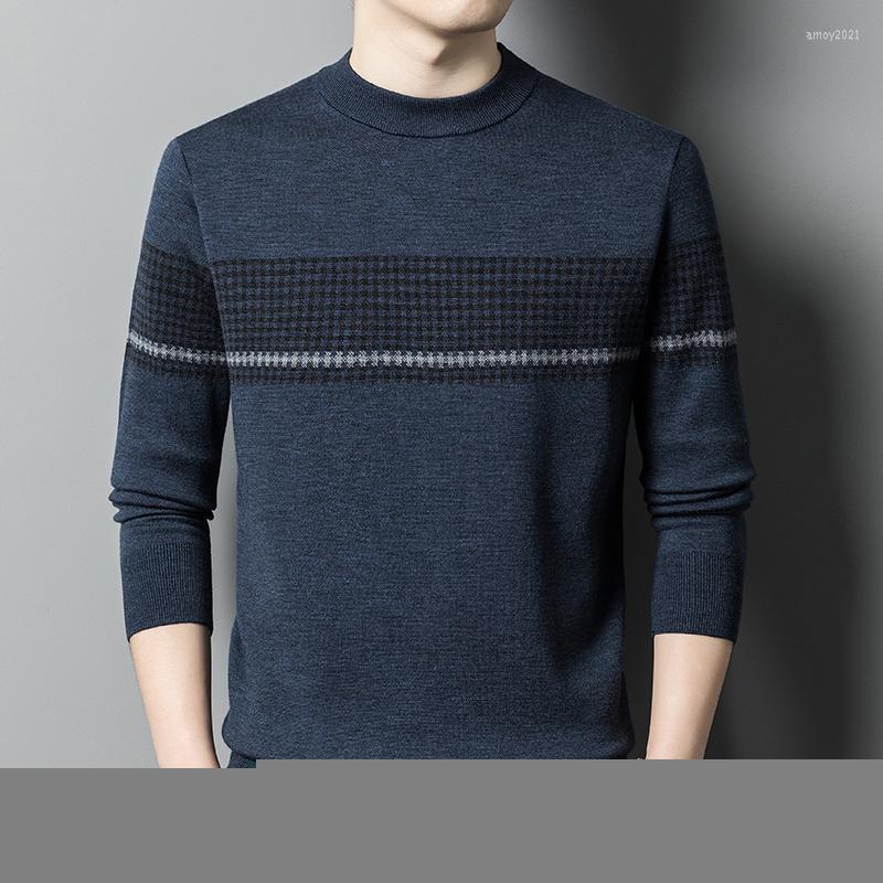

Men's Sweaters Autumn And Winter Middle-Aged Men's Thickened Pure Wool Knit Sweater Round Neck Jacquard Thermal Knitting Top, Black