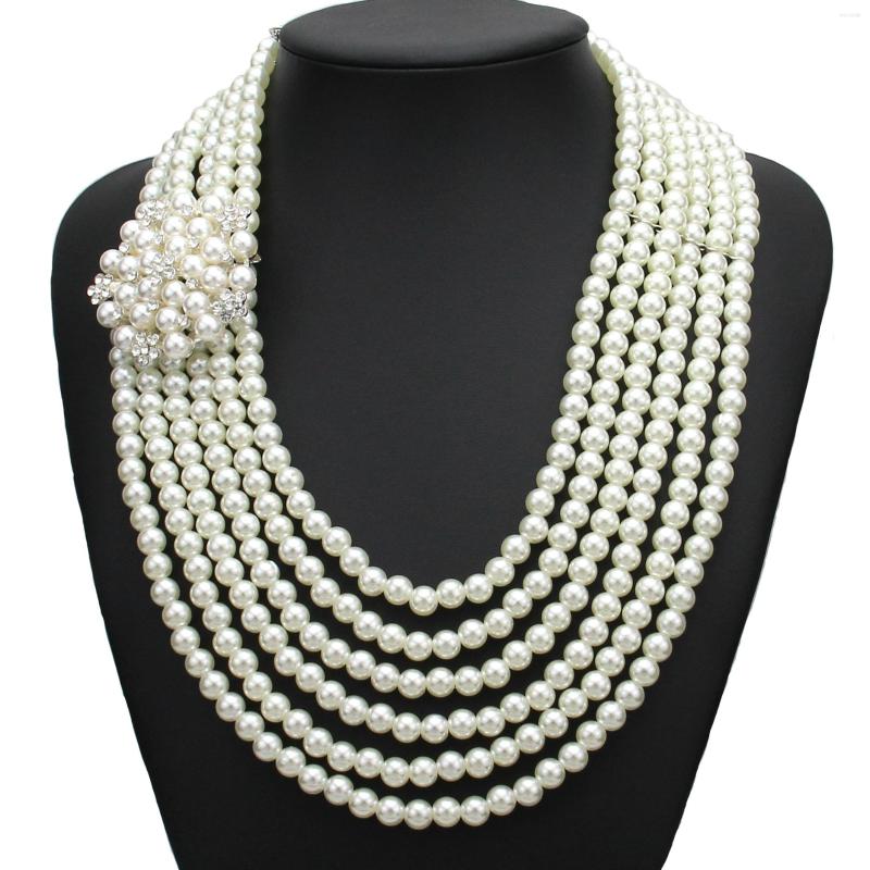 

Choker Brand Design Multilayer Big Pearl Necklace For Women Crystal Collar De Perlas Party