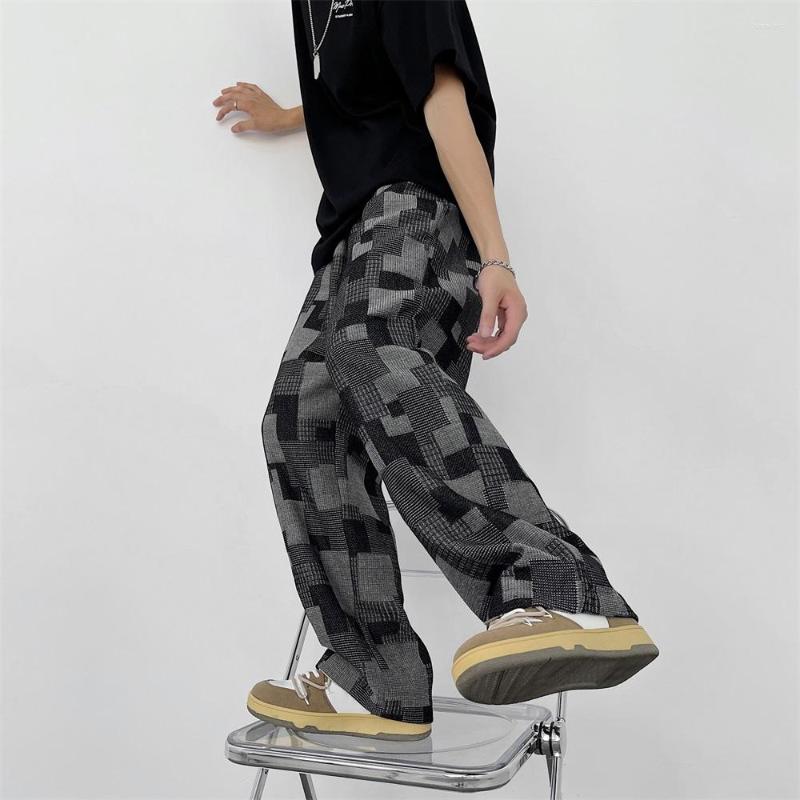 

Men's Pants Japanese Fashion Trends Straight Leg For Men 2022 Summer Harajuku Clothes Teen Baggy Plaid Trousers Male Casual Streetwear, Black