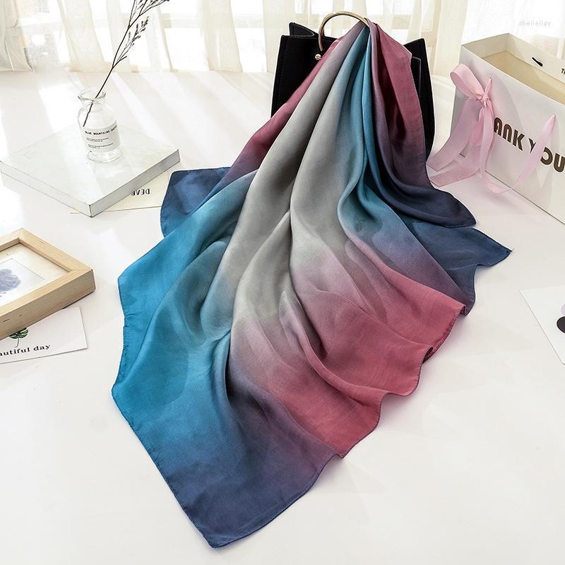 

Scarves Fashion Silk Gradient Square Scarf 90 90cm Women Neck Hair Tie Band Bag Warp Soft Neckerchief Hijab Headscarf Foulard