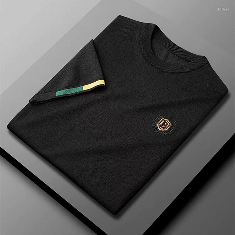 

Men's T Shirts Short High Knitted Quality Sleeve Summer Men's 2023 Simple Embroidery Round Neck Ice Silk T-shirt Half Top Fashion, Black