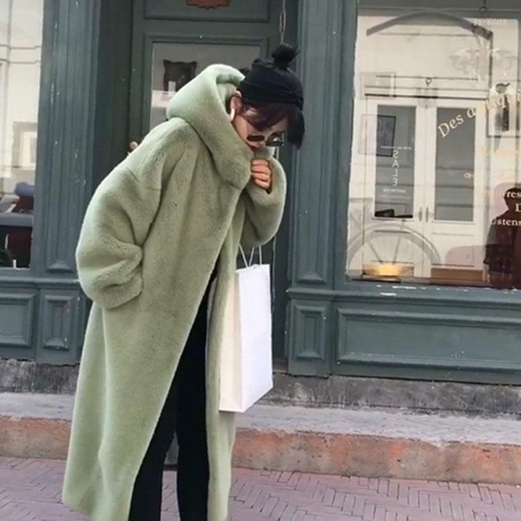 

Women's Fur 2022 Winter Women Faux Coat Thick Warm Fuzzy Casual Loose Hooded Long Pocket Jacket Femme Overcoat Outwear, Beige