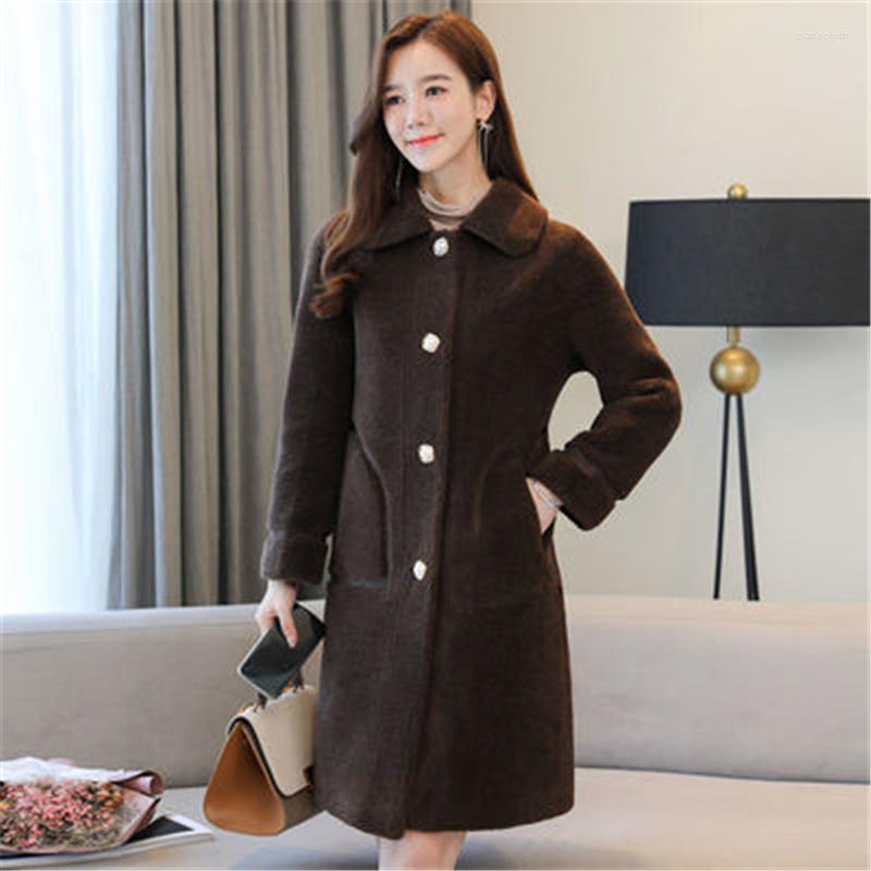 

Women's Fur Women's Coats 2022 Winter Faux Wool Coat Fashion Loose Sheep Shearing Female Elegant E Ladies Overcoat Outwear, Beige