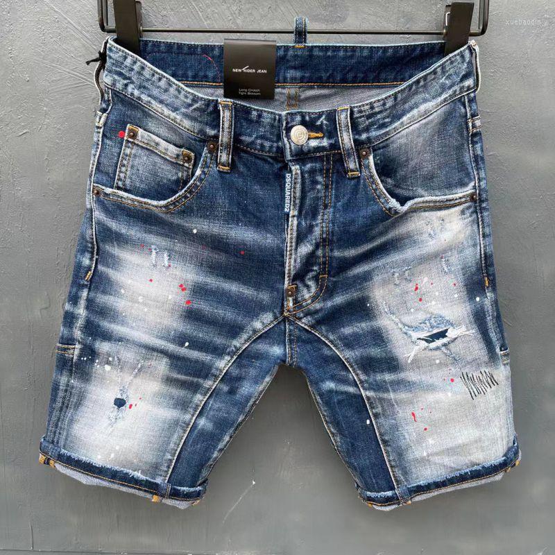 

Men's Jeans Italian Men's Straight Denim Shorts Blue Paint Slim DT131