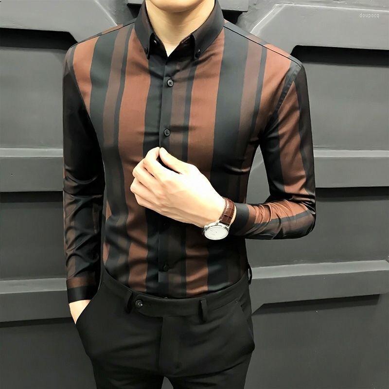 

Men' Casual Shirts Fashion Printed Lapel Button Striped Shirt Men' Clothing 2022 Autumn Oversized Loose Tops All-match Korean, Black