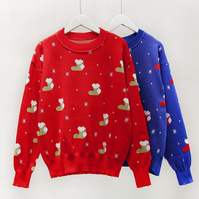 

Women's Sweaters Christmas Women's Sweater O-neck Long Sleeve Loose Knit Tops Female All-matched Jumpers 2022, Blue
