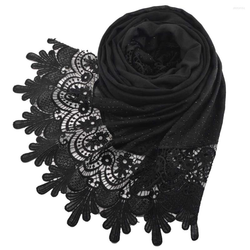 

Scarves Fashion 2022 Cotton Lace Scarf With Rhinestone Floral Beach Shawl Plain Muslim Hijab Cape Head Wrap Bandana Women