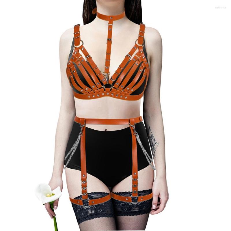 

Garters Punk Accessories Leather Harness Woman Gothic Style Suspender Body Belt Sexy Metal Lingerie Fetish Festival Rave Wear, White