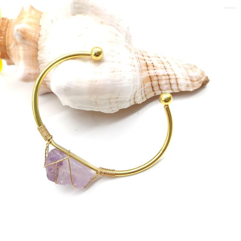 

Charm Bracelets Wire Wrap Irregular Natural Stone Bracelet Amethyst Aventurine Pink Crystal Bangle For Women Jewelry