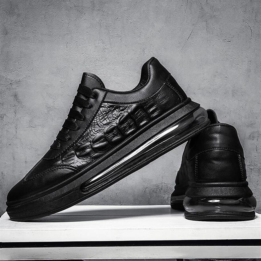 

New Men Shoes Cool Leather Air Cushion Sneakers Street Trend Crocodile Print Man Casual Sport Walking Shoes288Y, Black