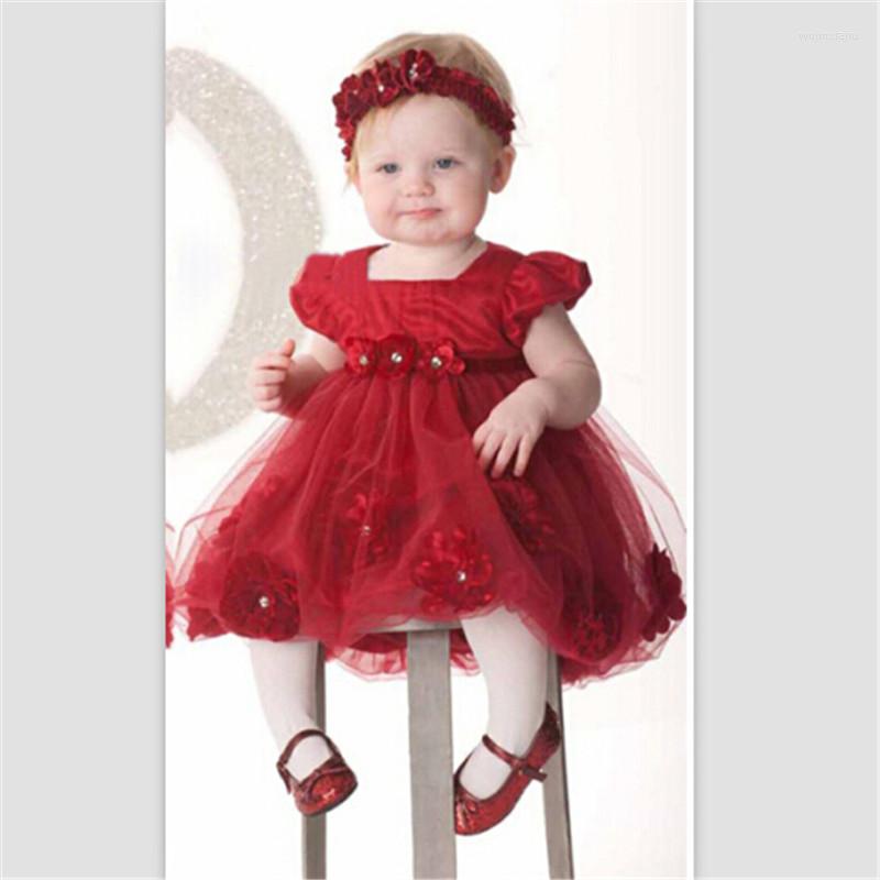 

Girl Dresses Baby Red Floral Short Sleeve Flower Ball Gown Toddler Kids Mesh Tulle Sundress Headband Outfits Wedding Party 0-18M