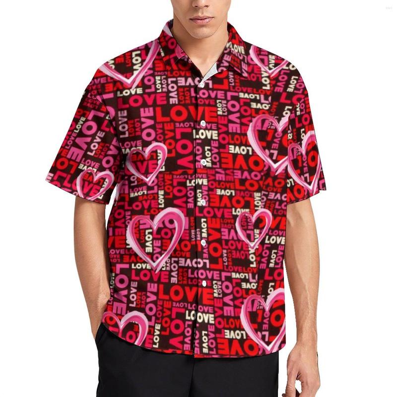 

Men's Casual Shirts Red Heart Print Shirt Beach Cute Valentines Day Blouses Short Sleeve Harajuku Oversized, Style