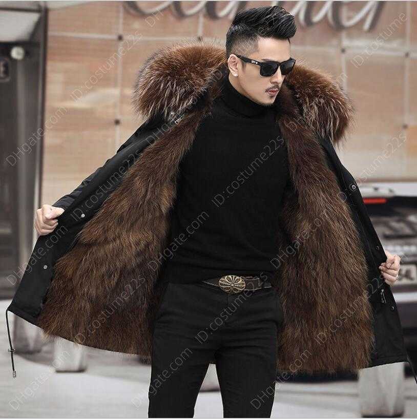 

Down Long Waterproof Jackets Faux Fox Fur Coat for Man Winter Puffer Winter Warm Coats Men Clothing, Gray