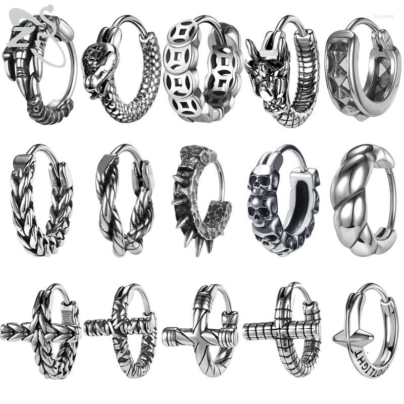 

Hoop Earrings ZS 1 Pair Punk 316L Stainless Steel Round Cross Snake Dragon Circle Earring Gothic Ear Tragus Piecings 18G