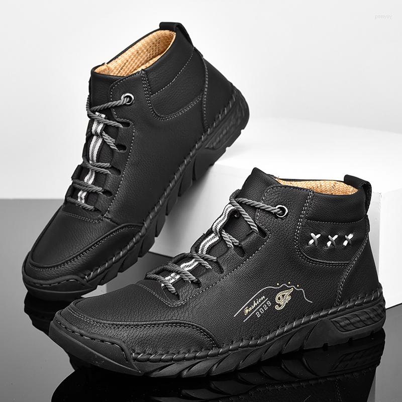 

Boots Valstone Quality Men Ankle Fashion All-match Lace-up Botas De Hombre Anti-skid Wear-resisting Flats High Shoes For, Black