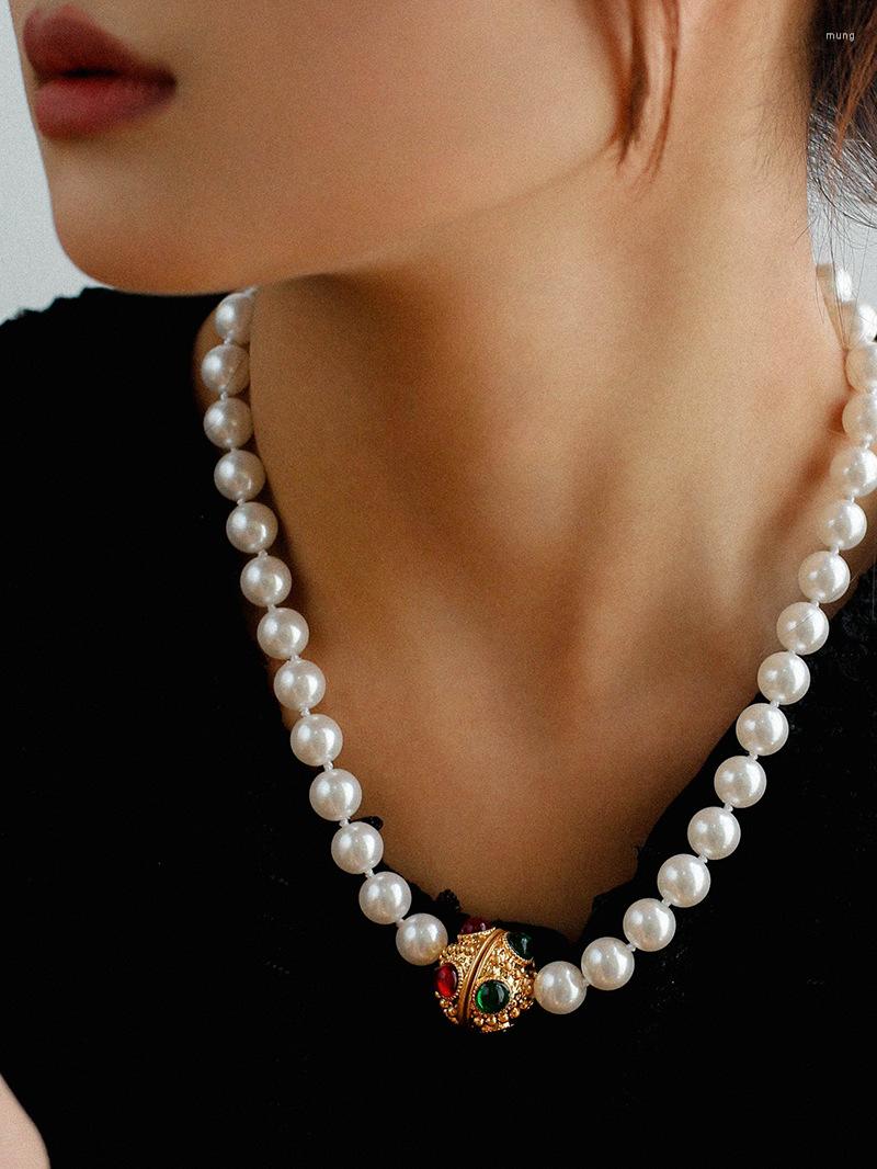 

Choker Timeless Wonder Mediaeval Geo Glass Pearl Chains Necklace For Women Designer Jewelry Vintage Gothic Pendants Aesthetic 4022