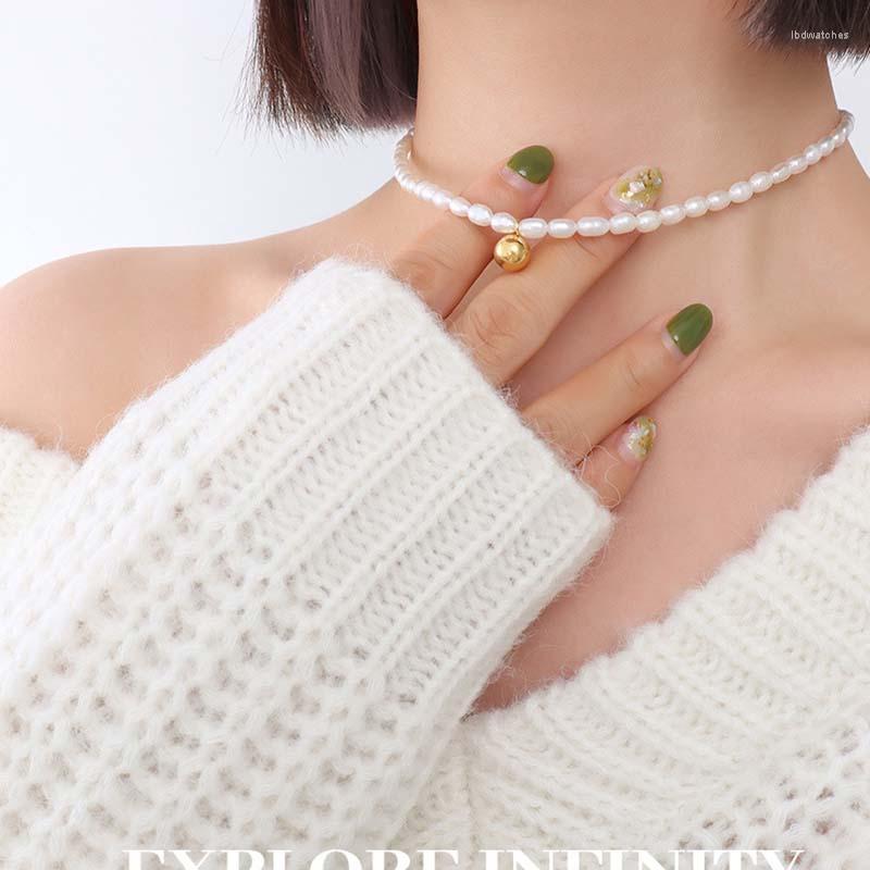 

Pendant Necklaces Luxury Fresh Water Pearl Necklace Ball Stainless Steel 18K Gold Designer Jewelry Quality INS Korean Style Girls