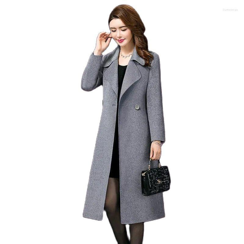 

Women' Wool Women Mid-length Woolen Coat 2022Fall/winter Mothers Wear Middle-aged Female Slim Long-sleeved Jacket A787, Gray lining